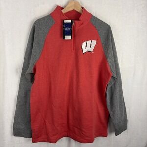 Wisconsin Badgers Quarter Zip Pullover Sweatshirt Size Large Red‎ Gray NWT